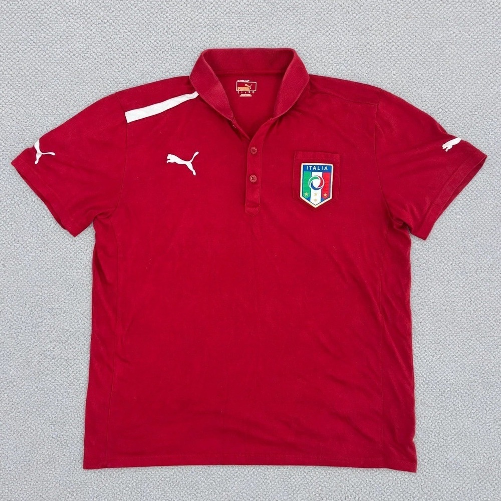 Italy Italia Puma Polo Shirt Red FIGC National Team Soccer Football Men's L